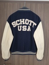 SCHOTT USA SCHOTT NYC LEATHER WOOL VARSITY BOMBER COLLEGE SCHOTT TEDDY CUIR LAIN