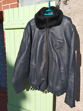 Blouson pilote Français cuir bleu avec col en fourrure amovible