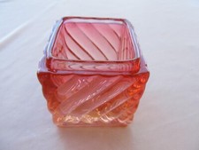 Ancien pot sans couvercle carré cristal Baccarat bambou tors rouge