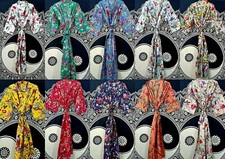 Indien Bain Robe Imprimé Oiseau Coton Kimono Robe de Nuit Maxi Robe Kimonos Robe
