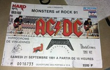 RARE / TICKET BILLET CONCERT - AC/DC / METALLICA : LIVE A PARIS ( FRANCE ) 1991