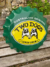 Enseigne métal Capsule Bière TWO DOGS Australian 1996 Bouledogue NO Plaque émail