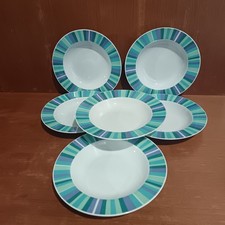 Guy Degrenne 6 Assiettes Creuses En Porcelaine Géométrique Bleu Et Violet