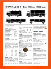 SCANIA TRUCKS / FICHE TECHNIQUE / TYPE LB 85 / 1974
