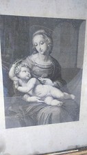  old Engraving religious.ancienne gravure religieuse Vierge à l'Enfant RAPHAEL 