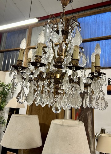 Ancien lustre cage pampilles - lustre,