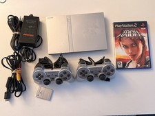 Console Ps2 Playstation 2 Slim Silver + 2 Manettes,  1 Memory Card, Lara Croft