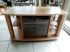 MEUBLE TELE HIFI A ROULETTES 2 PORTES VITRES FUMEES ETAGERES LONG 107 CM