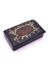 Tabatière en carton bouilli Napoléon III XIXe décor chien & coq snuff box