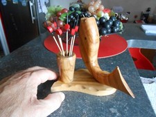 Ancien Pique Olive Escargot Moule POISSON Bois d'Olivier pour Apéro Tapas Bistro