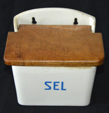 Ancien pot boîte à SEL V&B VILLEROY & BOCH céramique Faïence et bois vintage