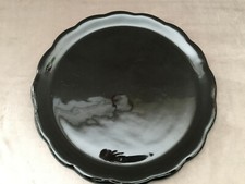 GRAND PLATEAU PLAT A TARTE CUISINE EN CERAMIQUE FAÏENCE LAQUE COULEUR NOIRE ART 