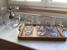 SERVICE A ORANGEADE SEPT VERRES GOBLETS ET CARAFE EN CRISTAL TAILLE MOTIF FLEUR