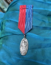 French Pilgrimage Ribbon Badge our Lady of Paris Lourdes Antique Memory Pin