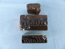 Ancien lot 3 tampon matrice cachet imprimerie MENU TELEPHONE en cuivre TYPO