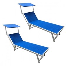 2 unités Transat de plage en aluminium avec parasol LUXURIOUS 180X60X40 cm BLEU