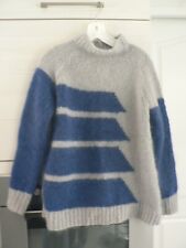 PULL MOHAIR NEUF tricot   FAIT MAIN  TAILLE 42 /44FEMME HIVER SKI GRIS  ET BLEU+