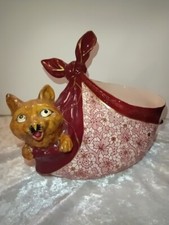 Rare ancien cache pot le chat au panier de U&C Sarreguemines 19 ème