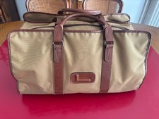 LANCEL Sac  de voyage week-end  vintage en toile beige avec poignées en cuir