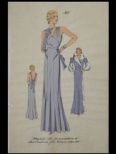 MODE ART DECO, ROBE -1933 - POCHOIR SUR CALQUE, LES CROQUIS DE PARIS