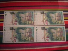 LOT 4 BILLETS 500 FRANCS PIERRE ET MARIE CURIE  1994 VOIR SCAN
