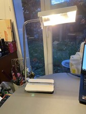 Vintage lampe métal laqué texturé blanc chrome design bureau liseuse orientable