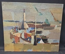 Tableau huile Bord de mer Cubisme atelier Jan Jacob KATE III (1914-1996)