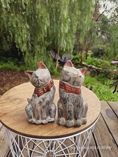 2 Chat Avec Noeud Acacias Bois Sculpté Original Déco Figurine Animale Sculpture