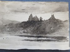 ent. Henri HARPIGNIES 1819-1916 DESSIN LAVIS ENCRE PAYSAGE RUINES BARBIZON XIX