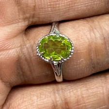 Naturel Bague Péridot 925 Argent Sterling Coupe Ovale Vert Gemme Fin Bijoux