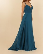 robe cérémonie empire buste perlées bleu pétrole Taille 40 Soiree Mariage Neuf