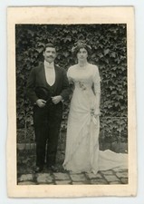 PHOTO CABINET carte album c1900, Mariage Wedding les mariés posent belle robe