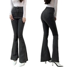 Vintage Style Femme Jeans Évasé Patte D’Éléphant Jeans Extensible Pantalon Chic
