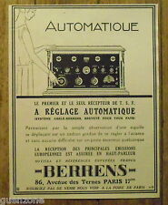 PUBLICITE BERRENS RECPTEUR TSF   1926 FRENCH ADVERT