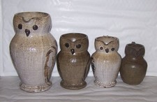 SERIE 4 PICHETS CRUCHES ZOOMORPHES CERAMIQUE CHOUETTE HIBOU PAUL VAN GOMPEL OWL