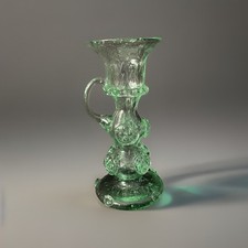 Bougeoir À Main Verre Soufflé Vert Cabochons Italie Bon État