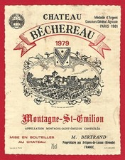 BO32Etiquette Label BORDEAUX MONTAGNE-ST-EMILION 1979 CHÂTEAU BÉCHEREAU BERTRAND