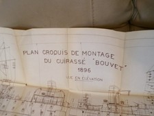 Plan croquis de montage du cuirassé "Bouvet" - Vue en élévation