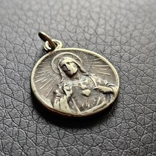 Médaille Jésus de face cœur sacré revers Virgo Carmeli argenté religion vintage