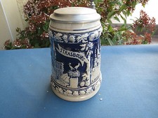 ANCIENNE CHOPE A BIERE AVEC COUVERCLE ETAING  STRASBOURG cigogne french antique
