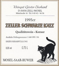 5 Etiquettes Vin de Moselle, Zeller Schwarze Katz, Weingut G.Eberhard. Chat Noir