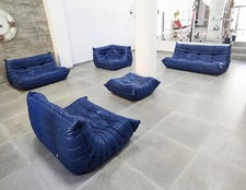 Canapé Togo de Michel Ducaroy pour Ligne Roset en Cuir Bleu, France, Set de 5