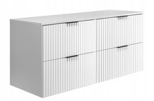 Meuble sous-lavabo suspendu FLOW 120 cm façade rainurée blanc avec plateau