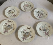 6 Assiettes A Dessert Decor Oiseaux Polychrome Attribué à Zens Freres