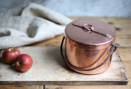 Antique french stew pan - antique, copper