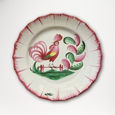 Assiette faïence, coq à la barrière, France (Les Islettes), début XIXe, Ø 22 