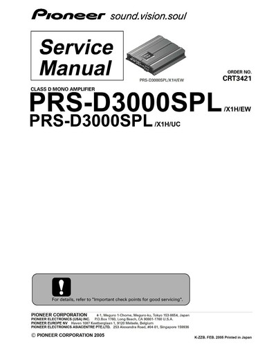 Service manuel instructions - service, d'instructions