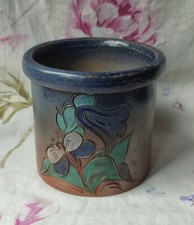 ANCIEN POT À CONFITURE EN GRÈS POTERIE DES MOTTES DÉCOR FLEUR PAPILLON 