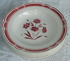 8 anciennes assiettes creuses Fénal Badonviller marguerites rouges