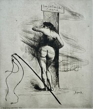 APOUX JOSEPH 1846-1910 FLAGELLATION EAU-FORTE ORIGINALE 1880 CURIOSA